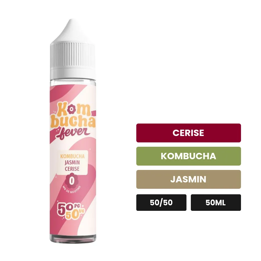 E-liquide Jasmin Cerise de Kombucha Fever, 50 ml, saveurs cerise, kombucha et jasmin.