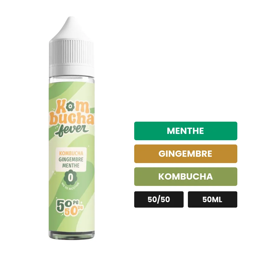 E-liquide Gingembre Menthe de Kombucha Fever, 50 ml, saveurs menthe, gingembre et kombucha.