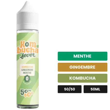 E-liquide Gingembre Menthe de Kombucha Fever, 50 ml, saveurs menthe, gingembre et kombucha.