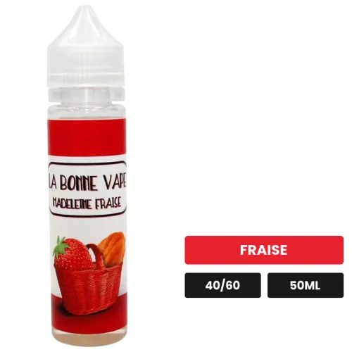 E-liquide Madeleine Fraise de La Bonne Vape, 50 ml, saveur fraise, sans nicotine — prêt à booster de nicotine.
