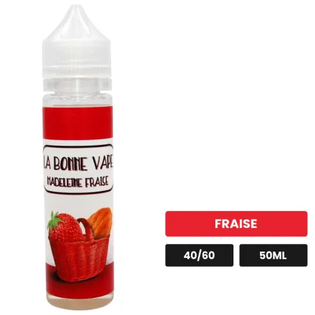 E-liquide Madeleine Fraise de La Bonne Vape, 50 ml, saveur fraise, sans nicotine — prêt à booster de nicotine.