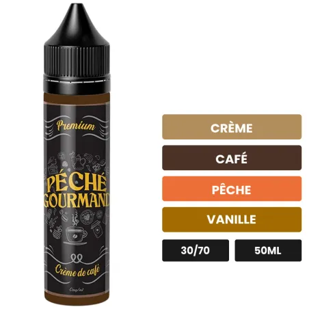 E-liquide Crème De Café Péché Gourmand d'O'Jlab, 50 ml, saveurs crème, café, pêche et 3 autres.
