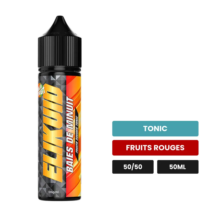 E-liquide Baies De Minuit d'O'Jlab, 50 ml, saveurs tonic et fruits rouges, sans nicotine — prêt à booster de nicotine.