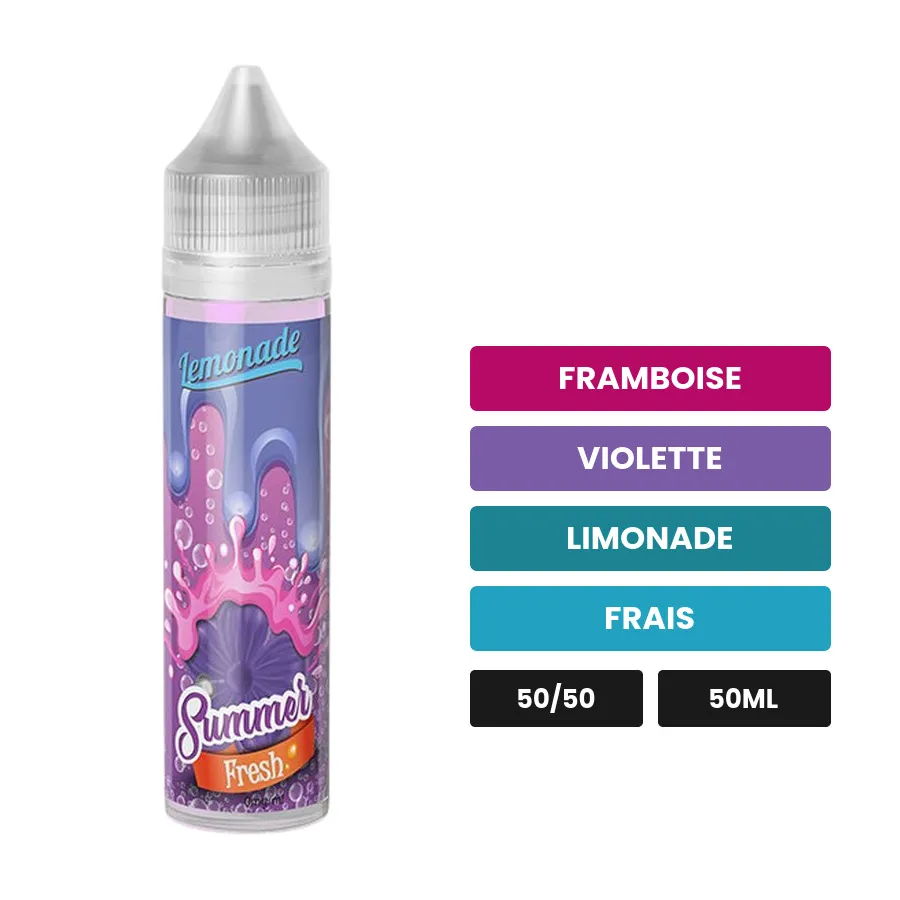 E-liquide Summer Purple Lemonade d'O'Jlab, 50 ml, saveurs framboise, violette, limonade et 1 autre, sans nicotine — prêt à.