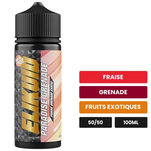 E-liquide Paradise Grenade d'O'Jlab, 100 ml, saveurs fraise, grenade et fruits exotiques, sans nicotine — prêt à booster de.