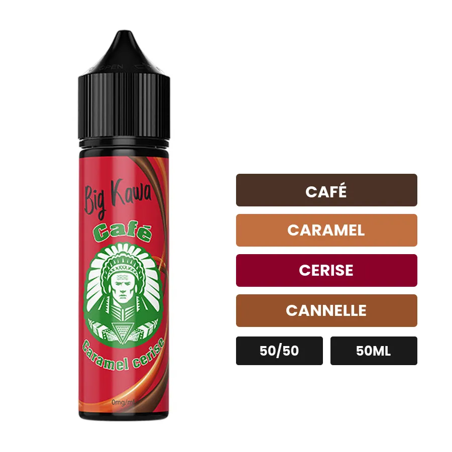 E-liquide Big Kawa Cerise d'O'Jlab, 50 ml, saveurs café, caramel, cerise et 1 autre, sans nicotine — prêt à booster de.