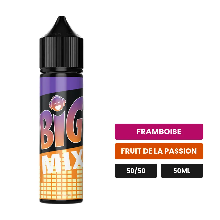 E-liquide Framboise Passion Big Mix d'O'Jlab, 50 ml, saveurs framboise et fruit de la passion.