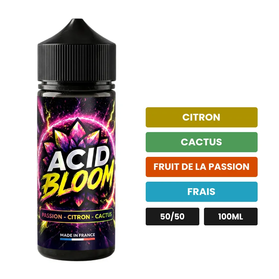 E-liquide Acid Bloom de Cloud Vapor, 100 ml, saveurs citron, cactus, fruit de la passion et 1 autre.