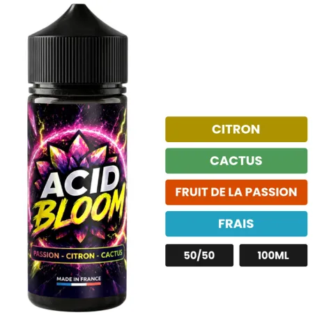 E-liquide Acid Bloom de Cloud Vapor, 100 ml, saveurs citron, cactus, fruit de la passion et 1 autre.