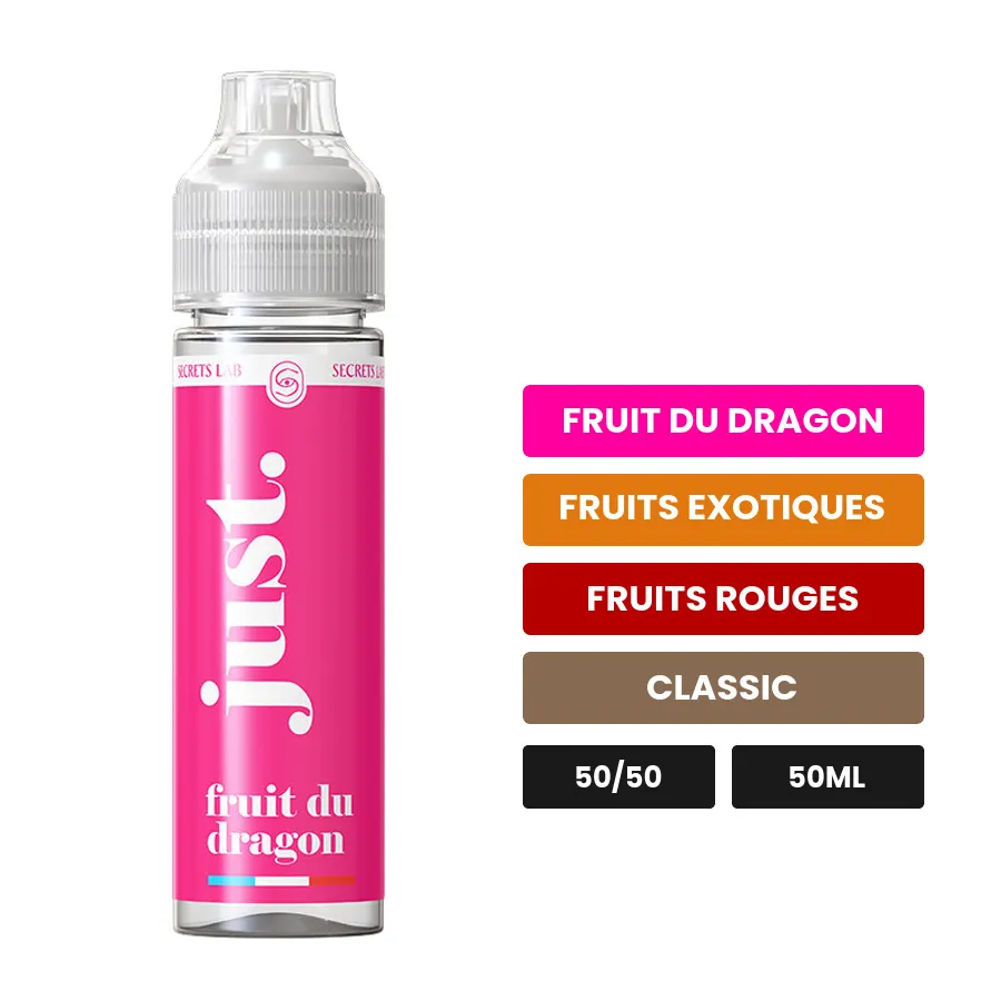E-liquide Fruit Du Dragon de Secret's Lab, 50 ml, saveurs fruit du dragon, fruits exotiques, fruits rouges et 1 autre, sans.