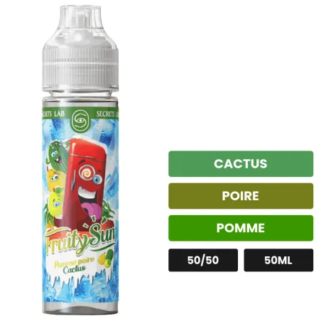 E-liquide Pomme Poire Cactus Fruity Sun de Secret's Lab, 50 ml, saveurs cactus, poire et pomme.