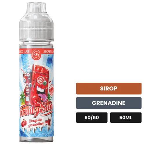 E-liquide Sirop De Grenadine Fruity Sun Edition Rubis de Secret's Lab, 50 ml, saveurs sirop et grenadine.