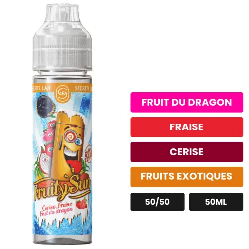 E-liquide Cerise Fraise Fruit Du Dragon Fruity Sun Gold Edition de Secret's Lab, 50 ml, saveurs fruit du dragon, fraise.