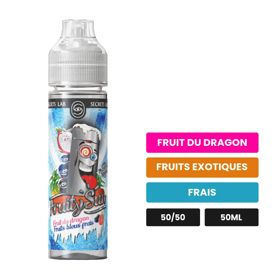 E-liquide Fruit Du Dragon Fruits Bleus Frais Fruity Sun Platinum Edition de Secret's Lab, 50 ml, saveurs fruit du dragon.