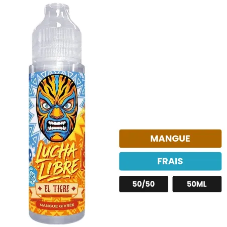 E-liquide El Tigre de Lucha Libre, 50 ml, saveurs mangue et frais.