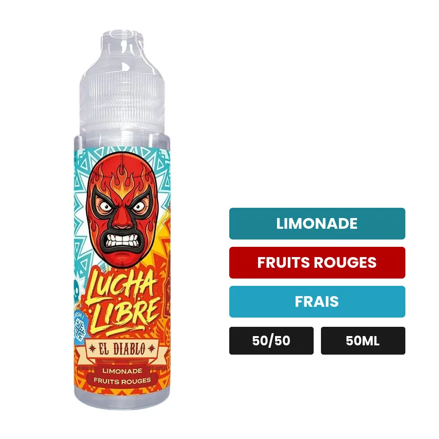 E-liquide El Diablo de Lucha Libre, 50 ml, saveurs limonade, fruits rouges et frais.