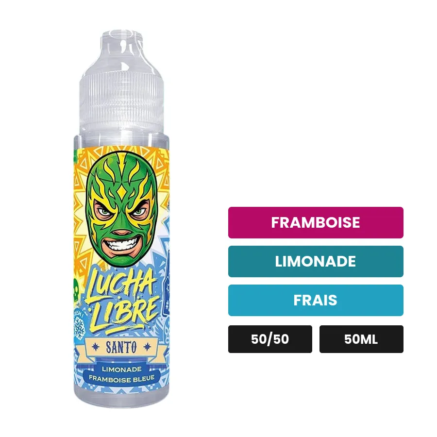 E-liquide Santo de Lucha Libre, 50 ml, saveurs framboise, limonade et frais.