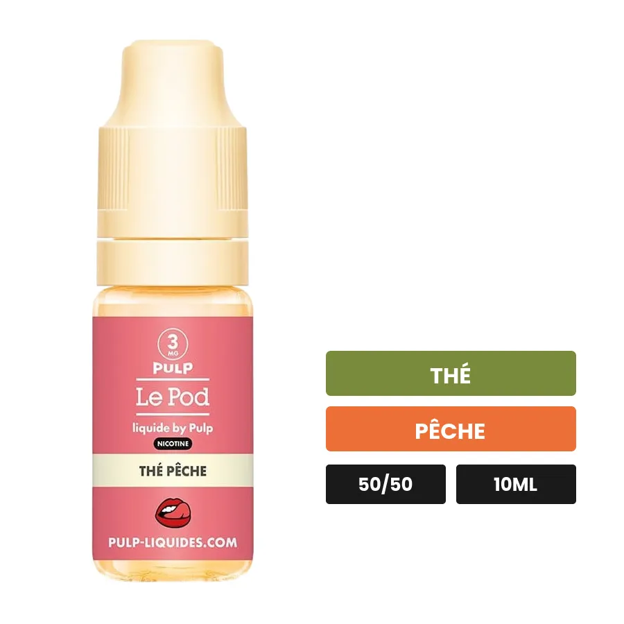 E-liquide Thé Pêche de Pulp, 10 ml, saveurs thé et pêche.