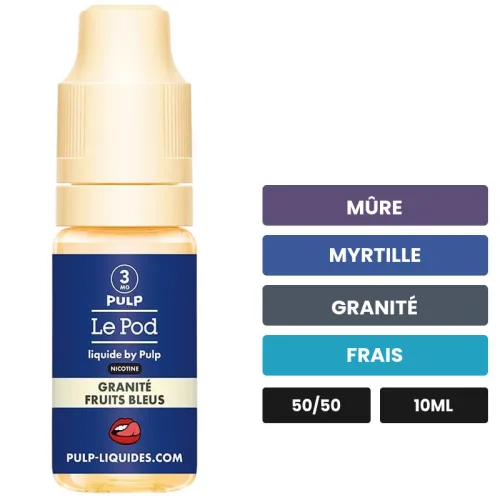 E-liquide Granité Fruits Bleus de Pulp, 10 ml, saveurs mûre, myrtille, granité et 1 autre.