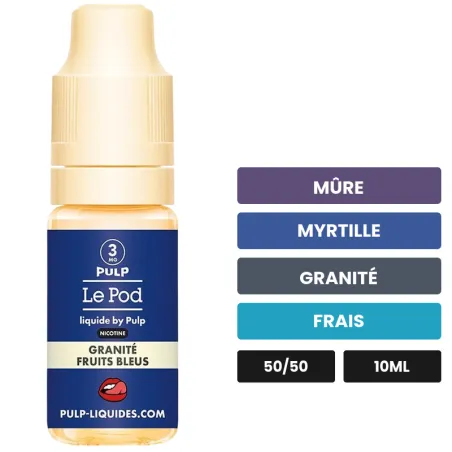 E-liquide Granité Fruits Bleus de Pulp, 10 ml, saveurs mûre, myrtille, granité et 1 autre.