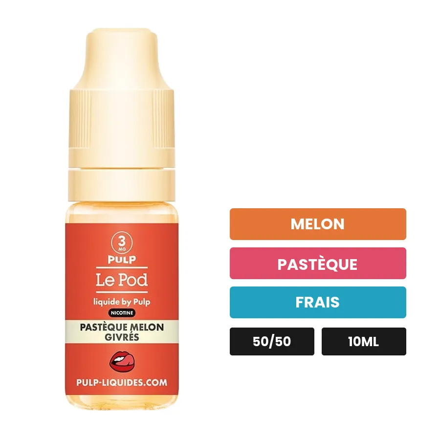 E-liquide Pastèque Melon Givrés de Pulp, 10 ml, saveurs melon, pastèque et frais.