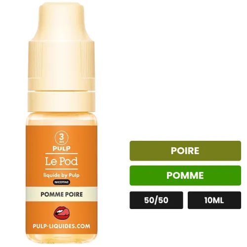 E-liquide Pomme Poire de Pulp, 10 ml, saveurs poire et pomme.