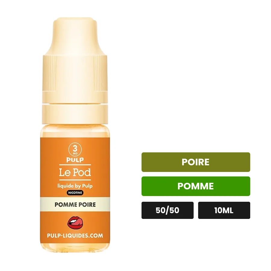 E-liquide Pomme Poire de Pulp, 10 ml, saveurs poire et pomme.