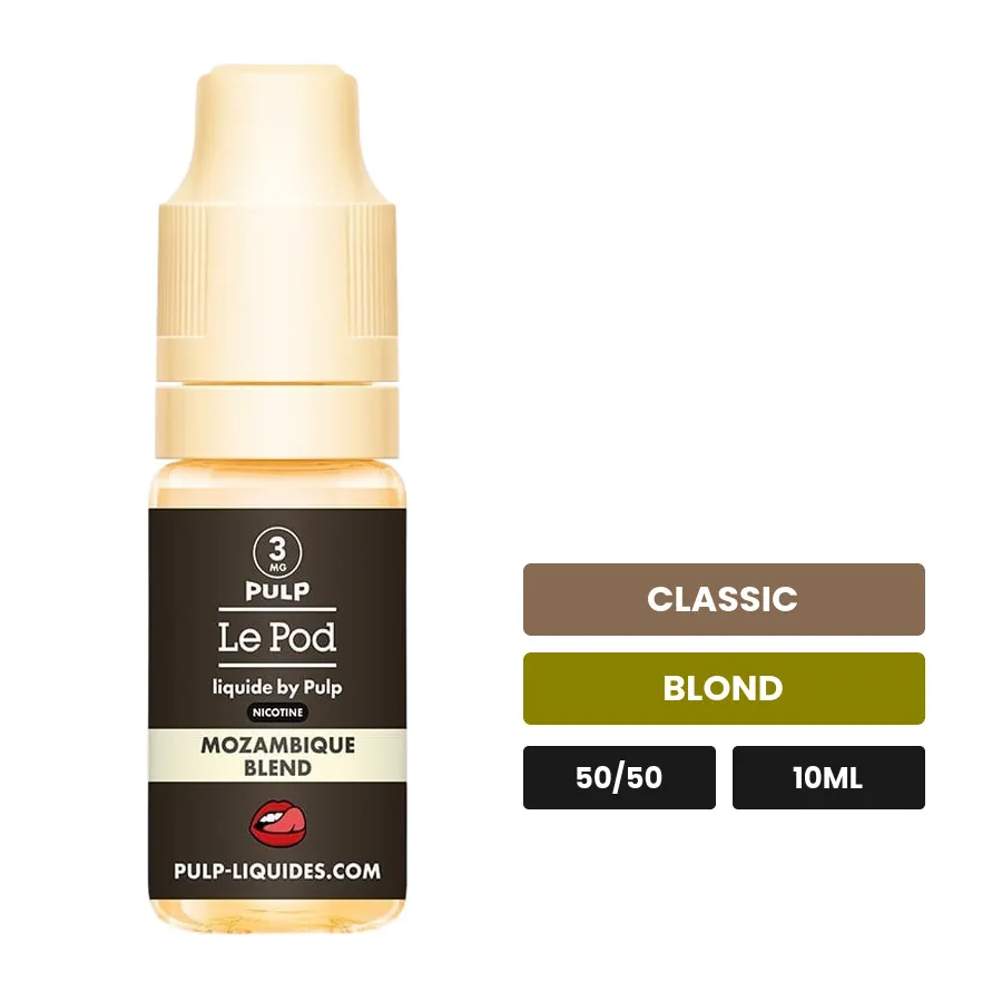 E-liquide Mozambique Blend de Pulp, 10 ml, saveurs classic et blond.