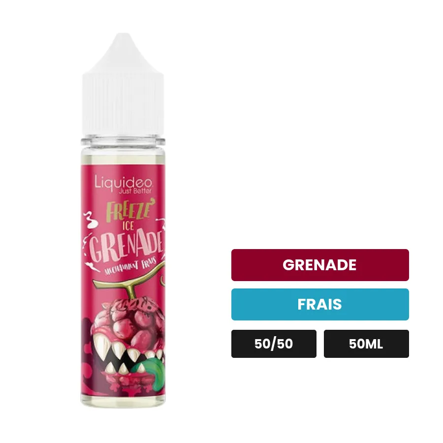 E-liquide Grenade de Liquideo, 50 ml, saveurs grenade et frais.