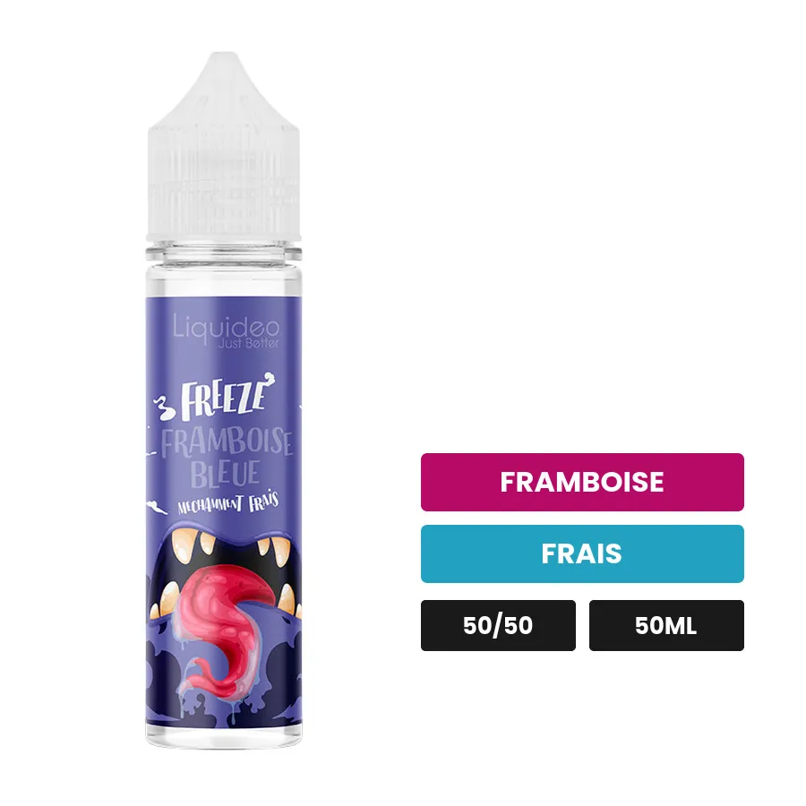 E-liquide Framboise Bleue Freeze de Liquideo, 50 ml, saveurs framboise et frais.