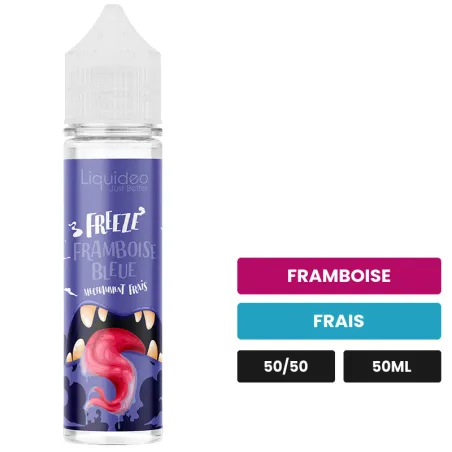 E-liquide Framboise Bleue Freeze de Liquideo, 50 ml, saveurs framboise et frais.