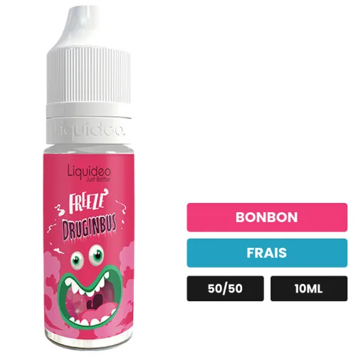 E-liquide Druginbus de Liquideo, 10 ml, saveurs bonbon et frais, 3 mg de nicotine.