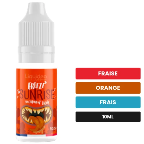 E-liquide Sunrise de Liquideo, 10 ml, saveurs fraise, orange et frais.