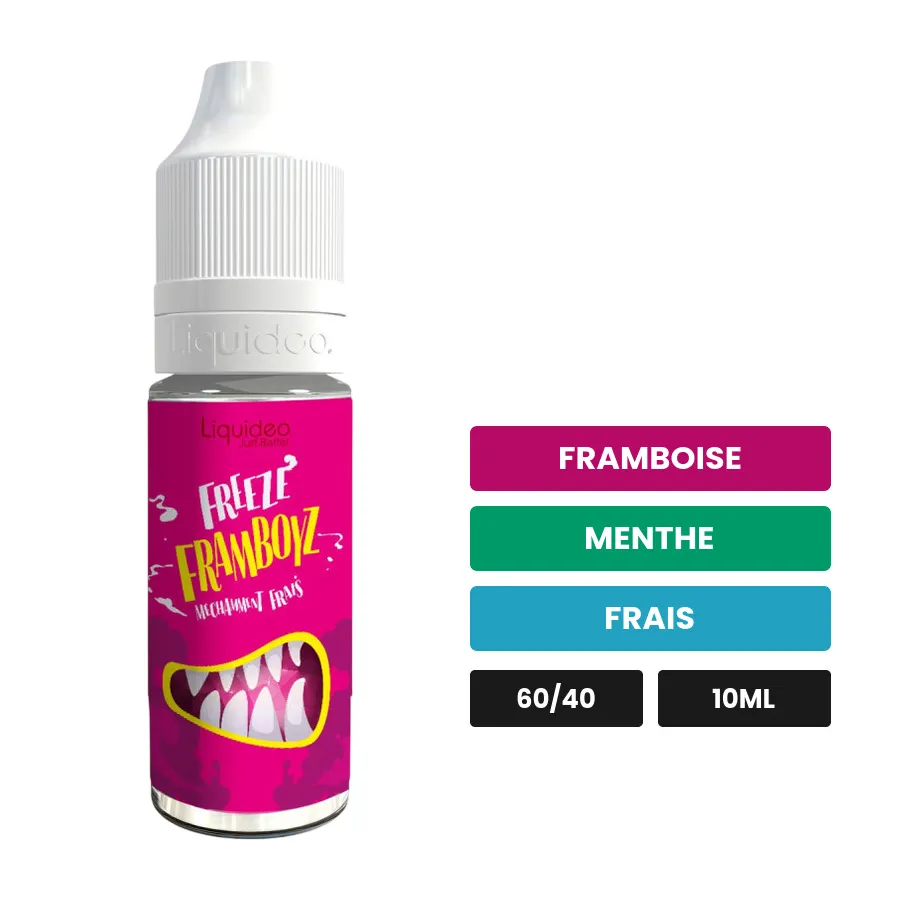 E-liquide Framboyz de Liquideo, 10 ml, saveurs framboise, menthe et frais.