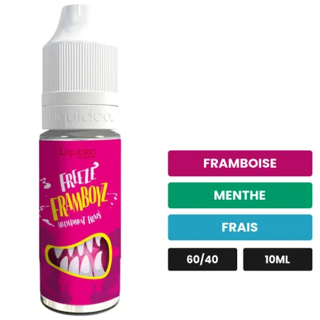 E-liquide Framboyz de Liquideo, 10 ml, saveurs framboise, menthe et frais.