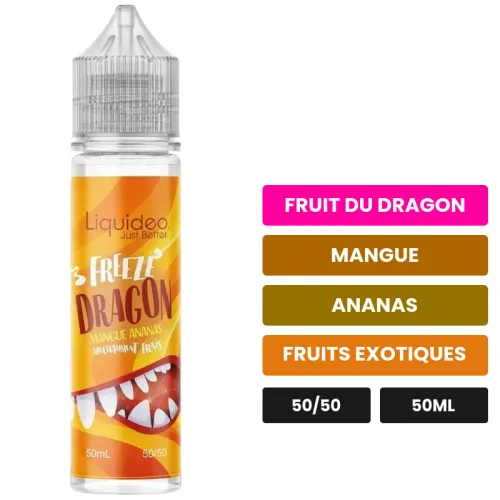 E-liquide Dragon Ananas Mangue de Liquideo, 50 ml, saveurs fruit du dragon, mangue, ananas et 2 autres.