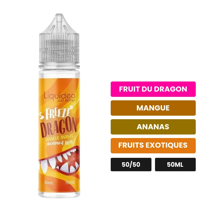 E-liquide Dragon Ananas Mangue de Liquideo, 50 ml, saveurs fruit du dragon, mangue, ananas et 2 autres.