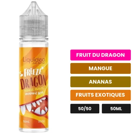 E-liquide Dragon Ananas Mangue de Liquideo, 50 ml, saveurs fruit du dragon, mangue, ananas et 2 autres.