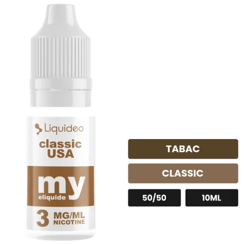 E-liquide Classic USA de Liquideo, 10 ml, saveurs tabac et classic.