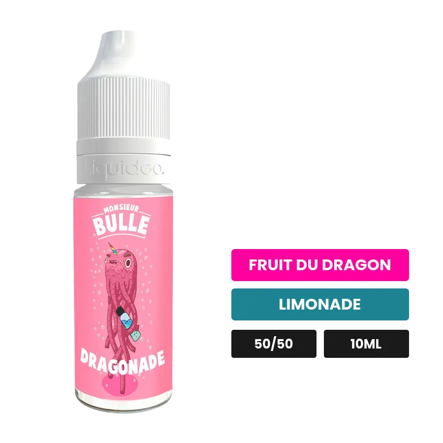 E-liquide Dragonade de Liquideo, 10 ml, saveurs fruit du dragon et limonade.