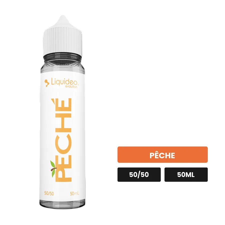 E-liquide Péché de Liquideo, 50 ml, saveur pêche.