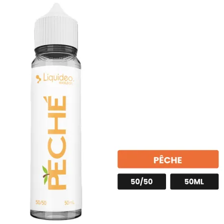 E-liquide Péché de Liquideo, 50 ml, saveur pêche.