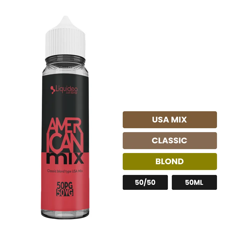 E-liquide American Mix de Liquideo, 50 ml, saveurs usa mix, classic et blond.