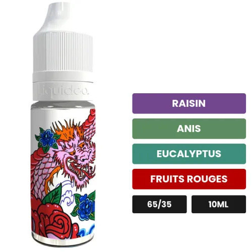 E-liquide Pink Dragon de Liquideo, 10 ml, saveurs raisin, anis, eucalyptus et 2 autres.