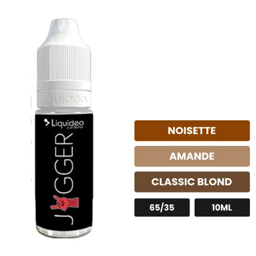 E-liquide Jagger de Liquideo, 10 ml, saveurs noisette, amande et classic blond.