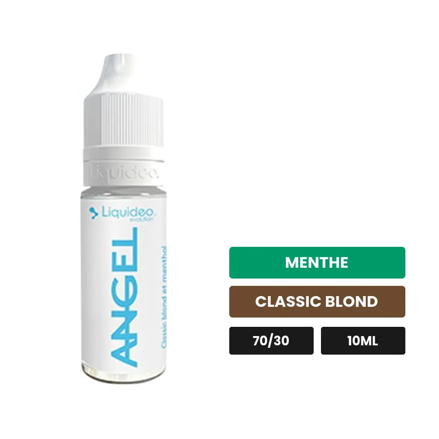 E-liquide Angel Classic de Liquideo, 10 ml, saveurs menthe et classic blond.