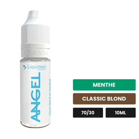 E-liquide Angel Classic de Liquideo, 10 ml, saveurs menthe et classic blond.