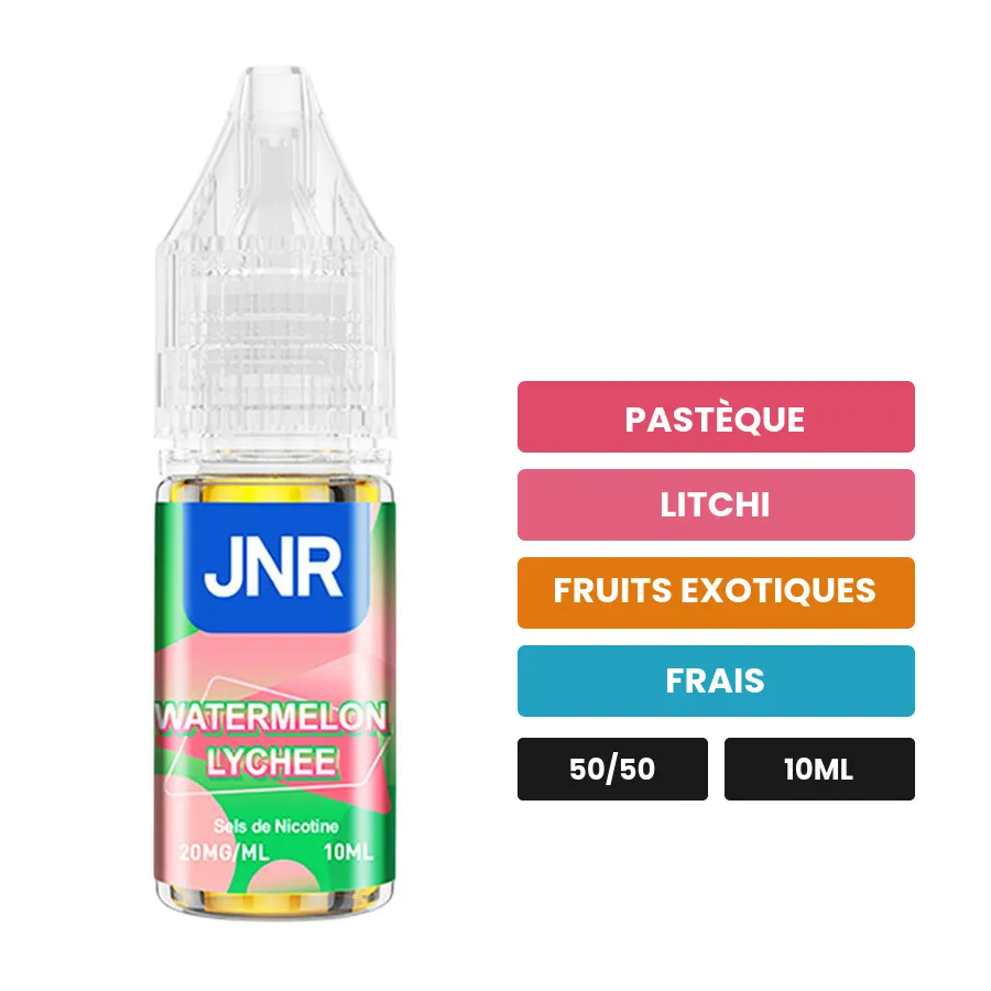 E-liquide Watermelon Lychee de Jnr, 10 ml, saveurs pastèque, litchi, fruits exotiques et 1 autre.