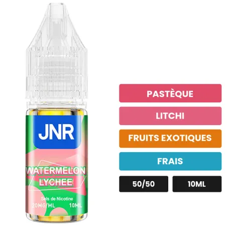 E-liquide Watermelon Lychee de Jnr, 10 ml, saveurs pastèque, litchi, fruits exotiques et 1 autre.