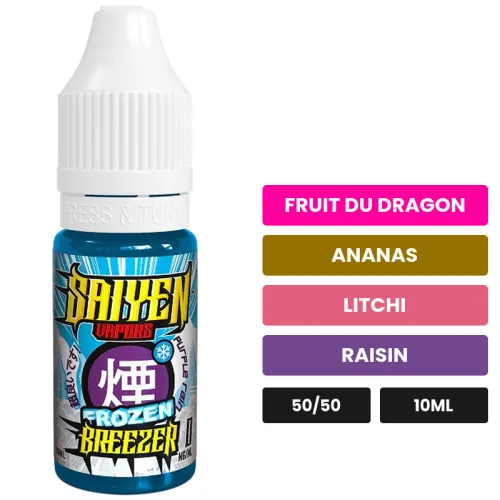 E-liquide Frozen Breezer de Swoke, 10 ml, saveurs fruit du dragon, ananas, litchi et 2 autres, 3 mg de nicotine.